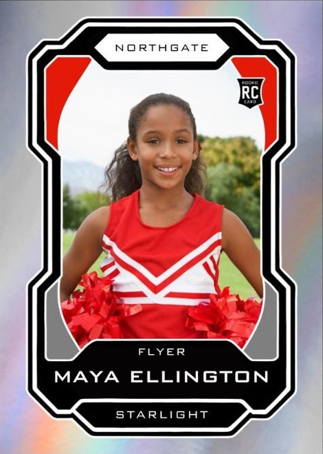 Custom cheer trading card for Maya Ellington, flyer