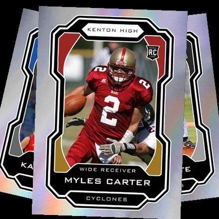 Three custom sports card templates fanned out